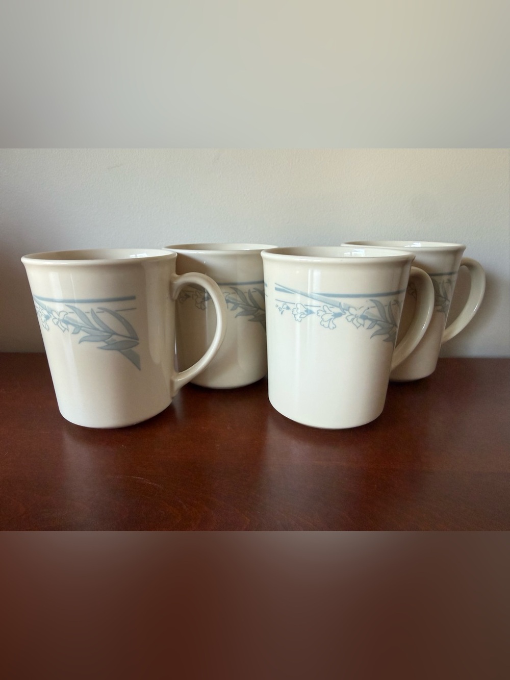 Classic Floral Band White Ceramic Mugs with Blue Accent - Set of 4 Corelle